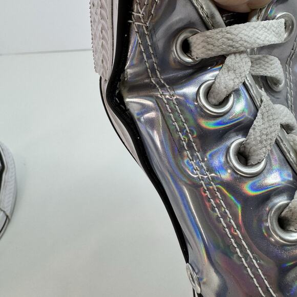 RARE 7.5womens, 5.5mens Converse Chuck Taylor AllStar Lo Iridescent Silver READ! - Picture 8 of 12